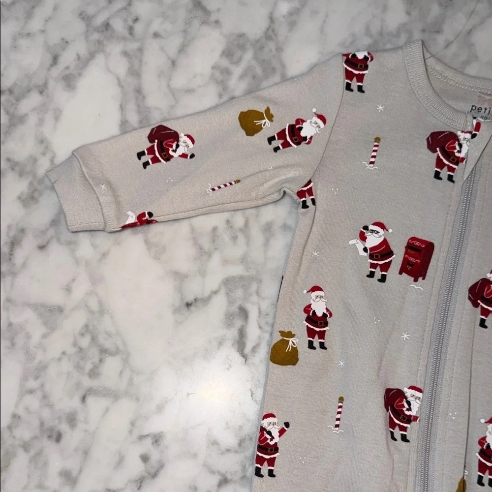 NWT Petit Lem Beige Santa Print Footie